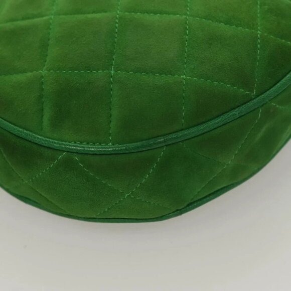 CHANEL Matelasse Chain Hand Bag Suede 2way Green Gold CC Auth 127613 - Picture 12 of 16